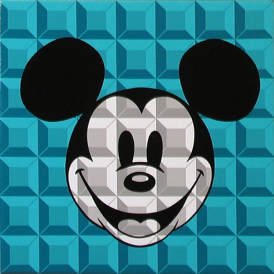 8 Bit-Block Mickey Aqua by Tennessee Loveless Disney Fine Art Release Serigraph on Canvas