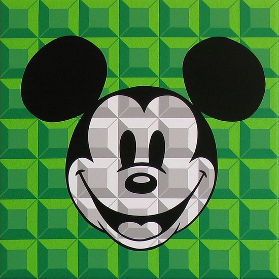 8 Bit-Block Mickey Green by Tennessee Loveless Disney Fine Art Release Serigraph on Canvas