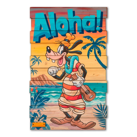 A Goofy Aloha On Reclaimed Wood by Trevor Carlton Disney Fine Art Release 