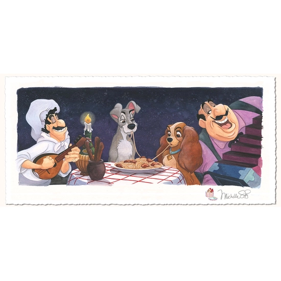 A Serenade for Lady - From Lady and The Tramp by Michelle St Laurent Disney Fine Art Release Hand-Remarqued by the Artist on Hand-Deckled Pape