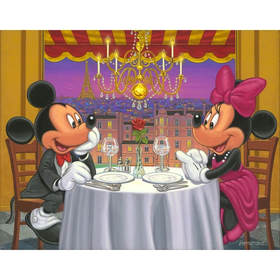 Dinner for Two Mickey And Minnie by Manuel Hernandez Disney Fine Art Release Hand-Embellished Giclee on Canvas