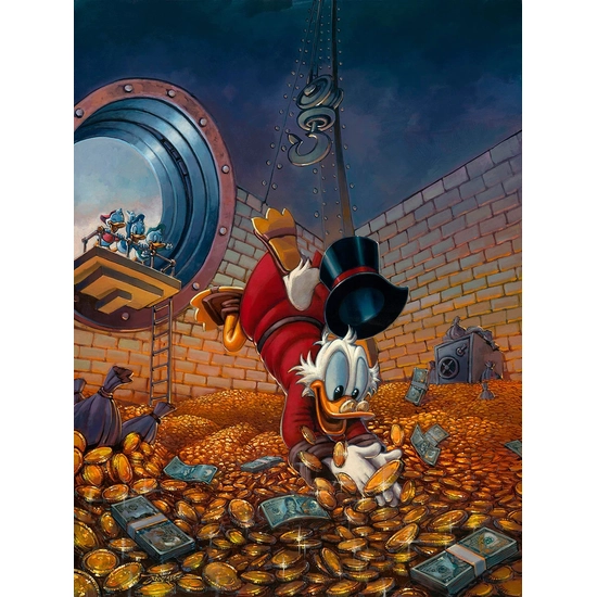 Diving in Gold From Scrooge McDuck by Rodel Gonzalez Disney Fine Art Release Giclee On Canvas