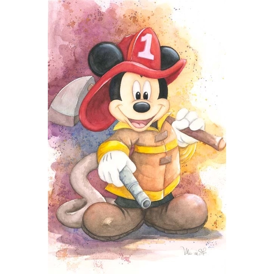 Fireman Mickey - From Disney Mickey Fire Brigade by Michelle St Laurent Disney Fine Art Release Hand-Embellished Giclee on Canvas