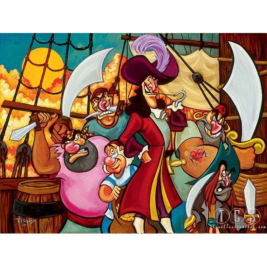 Captain Hook And Gang - From Disney Pirates of the Caribbean by Tim Rogerson Disney Fine Art Release Giclee On Canvas