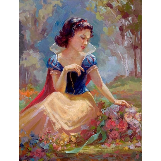 Gathering Flowers From Snow White and the Seven Dwarfs H/C Edition No 3 by Lisa Keene Disney Fine Art Release Hand-Embellished Giclee on Canvas