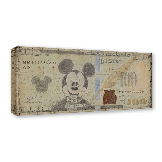 Mickey 100 Hundred Dollar Bill by Trevor Mezak Disney Fine Art Release Gallery Wrapped Giclee On Canvas