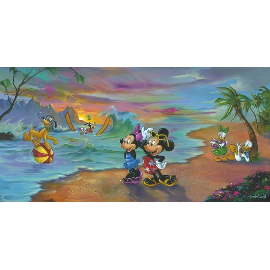 Mickey and the Gang's Hawaiian Vacation by Jim Warren Disney Fine Art Release Hand-Embellished Giclee on Canvas