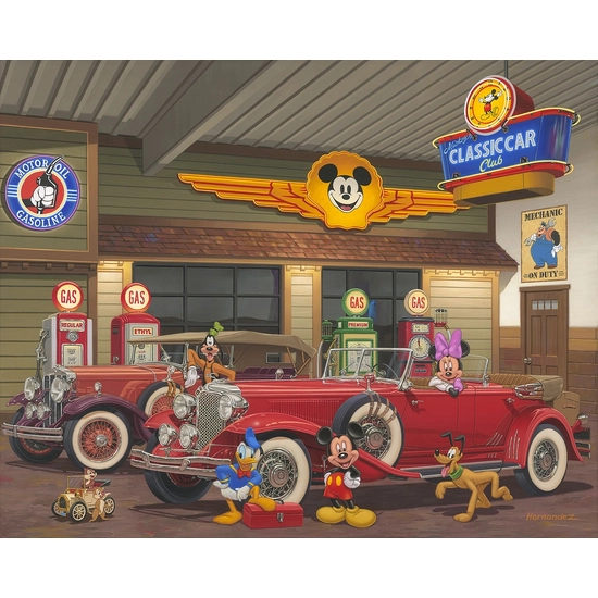 Mickey's Classic Car Club by Manuel Hernandez Disney Fine Art Release Giclee On Canvas