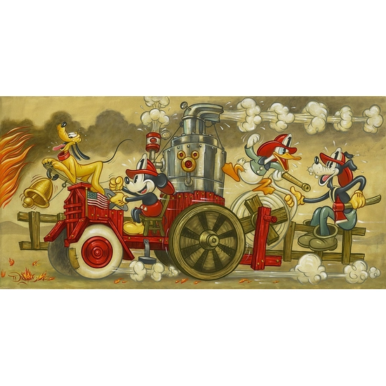 Mickey's Fire Brigade by Tim Rogerson Disney Fine Art Release Giclee On Canvas