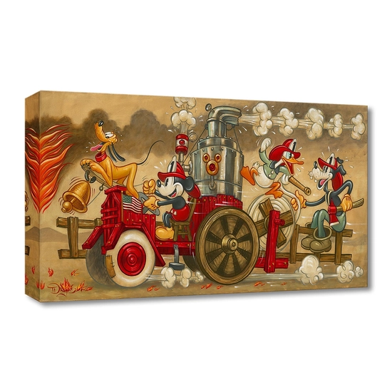 Mickey's Fire Brigade by Tim Rogerson Disney Fine Art Release Gallery Wrapped Giclee On Canvas