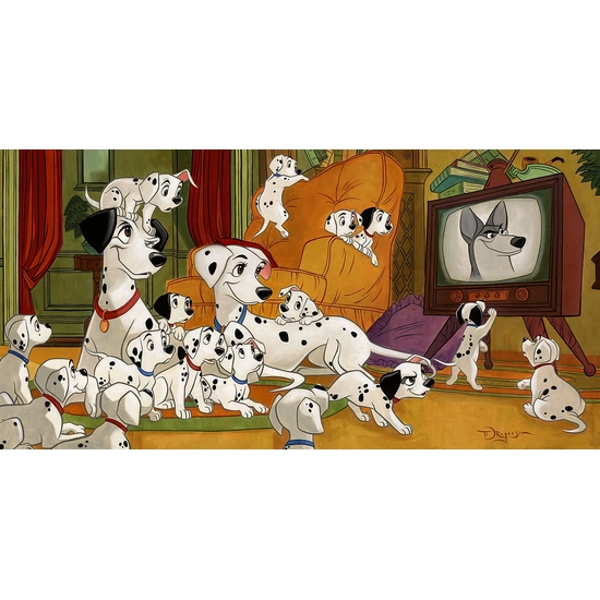 Movie Night From One Hundred and One Dalmatians by Tim Rogerson Disney Fine Art Release Gallery Wrapped Giclee On Canvas