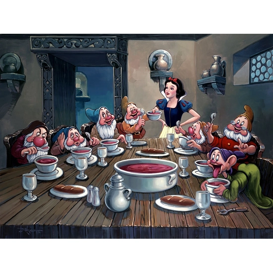 Soup for Seven Premiere Edition From Snow White and the Seven Dwarfs by Rodel Gonzalez Disney Fine Art Release Hand-Embellished Giclee on Canvas