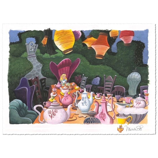 Tea with Alice  - From Alice in Wonderland by Michelle St Laurent Disney Fine Art Release Hand-Remarqued by the Artist on Hand-Deckled Pape