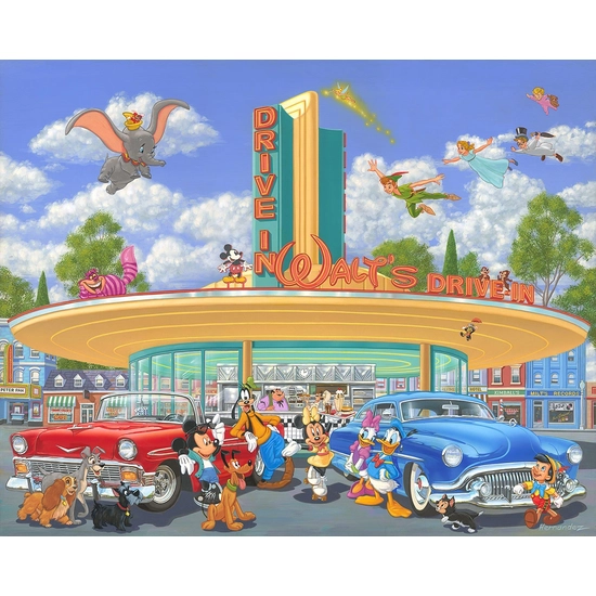 Walt's Drive-In by Manuel Hernandez Disney Fine Art Release Hand-Embellished on Canvas