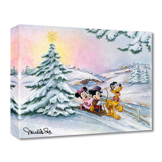 Winter Sleigh Ride From Mickey and Friends by Michelle St Laurent Disney Fine Art Release Gallery Wrapped Giclee On Canvas