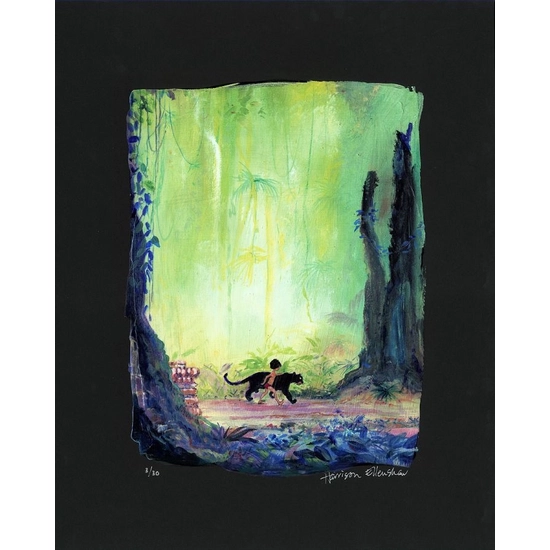 Mowgli and Bagheera - From Disney The Jungle Book by Harrison Ellenshaw Disney Fine Art Release Ciarograph on Paper