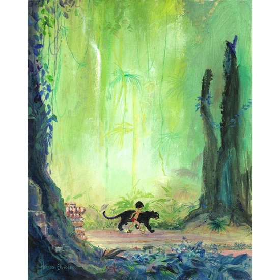 Mowgli and Bagheera - From Disney The Jungle Book by Harrison Ellenshaw Disney Fine Art Release Hand-Embellished Giclee on Canvas