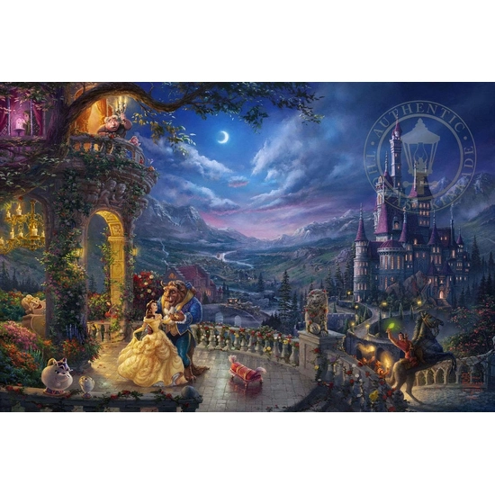 Beauty and the Beast Dancing in the Moonlight by Thomas Kinkade Disney Disney Fine Art Release Giclee On Canvas