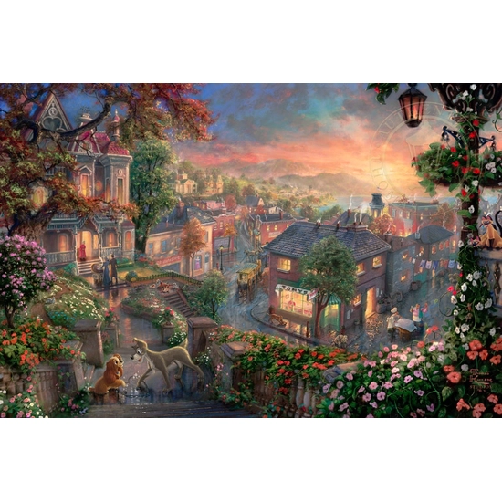 Lady and the Tramp by Thomas Kinkade Disney Disney Fine Art Release Giclee On Canvas