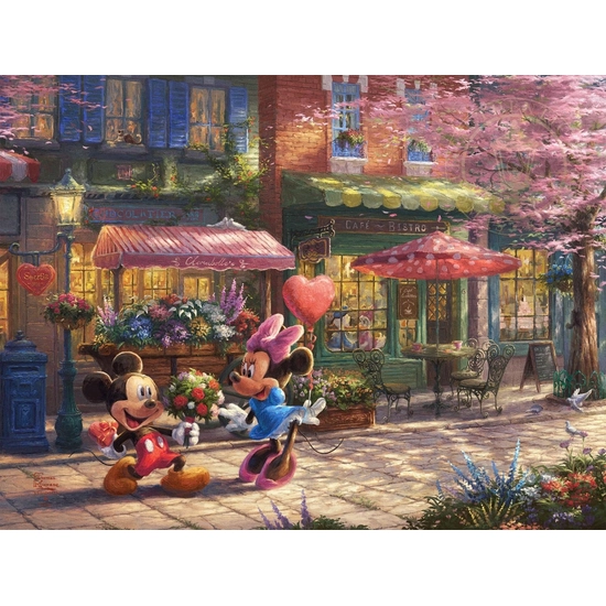 Mickey and Minnie - Sweetheart Cafe by Thomas Kinkade Disney Disney Fine Art Release Giclee On Canvas