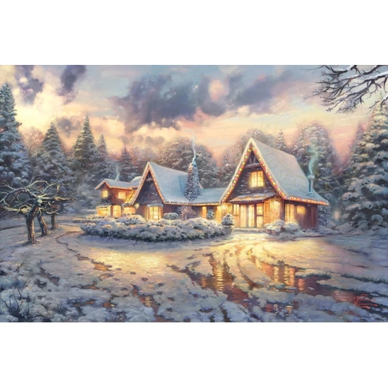 Mickey and Minnie Christmas Lodge by Thomas Kinkade Disney Disney Fine Art Release Giclee On Canvas