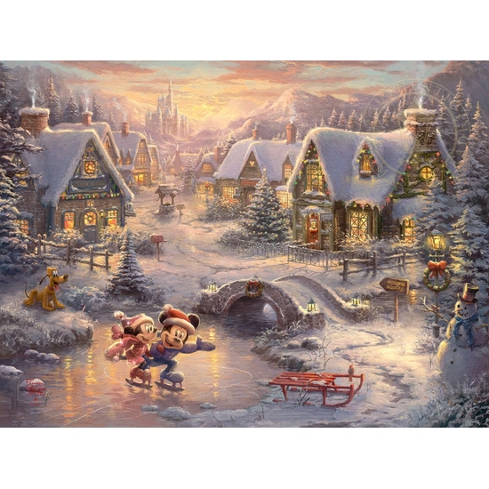 Mickey and Minnie - Sweetheart Holiday by Thomas Kinkade Disney Disney Fine Art Release Giclee On Canvas