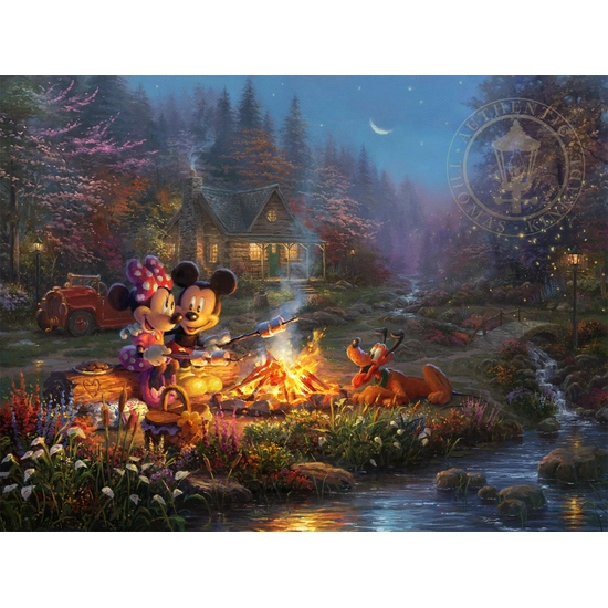 Mickey and Minnie - Sweetheart Campfire by Thomas Kinkade Disney Disney Fine Art Release Giclee On Canvas