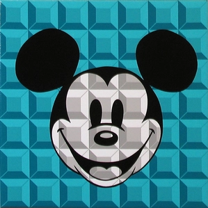 Tennessee Loveless 8 Bit-Block Mickey Aqua Serigraph on Canvas