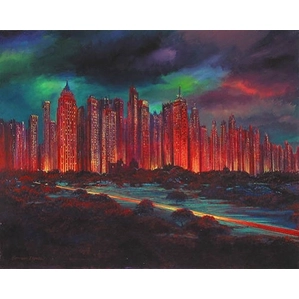 Harrison Ellenshaw Gotham Night Hand-Embellished Giclee on Canvas