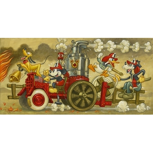 Tim Rogerson Mickey's Fire Brigade Giclee On Canvas