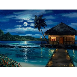 Walfrido Garcia Moonlit Bungalow Hand-Embellished Giclee on Canvas