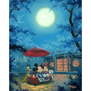 Rob Kaz  Summer Night Mickey Minnie and Pluto Hand-Embellished Giclee on Canvas