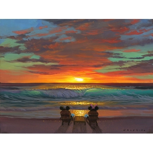 Walfrido Garcia Sharing a Sunset Hand-Embellished Giclee on Canvas