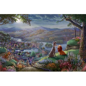 Thomas Kinkade Disney Lady And The Tramp Falling In Love Giclee On Canvas