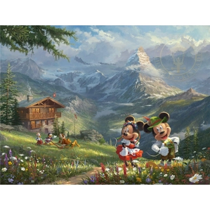 Thomas Kinkade Disney Mickey & Minnie In The Alps Giclee On Canvas