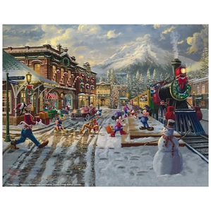 Thomas Kinkade Disney Mickey and Minnie Candy Cane Express Giclee On Canvas