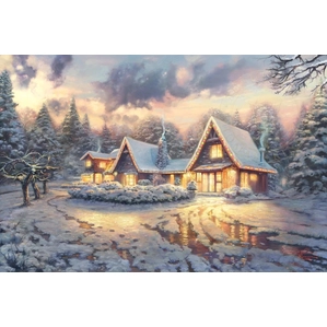 Thomas Kinkade Disney Mickey and Minnie Christmas Lodge Giclee On Canvas