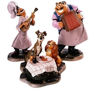 Disney Fine Art - Lady And The Tramp Joe, Tramp, Lady &  Tony Bella Notte By WDCC Disney Classics